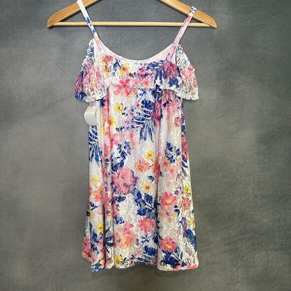 Kensie Girl Multi Dress Size M 10/12 Tropical Floral Printed Lace‎ Cold Shoulder - Picture 6 of 8